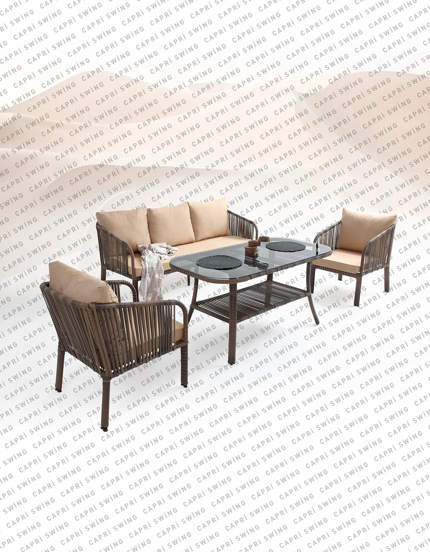 Capri Swing - Artemis Üçlü Rattan Bahçe - Balkon Oturma Grubu Capri Swing - Artemis Üçlü Rattan Bahçe - Balkon Oturma Grubu