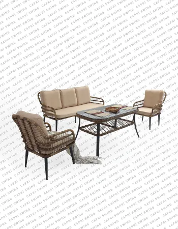 Capri Swing Pisa Üçlü Rattan Bahçe Balkon Oturma Grubu