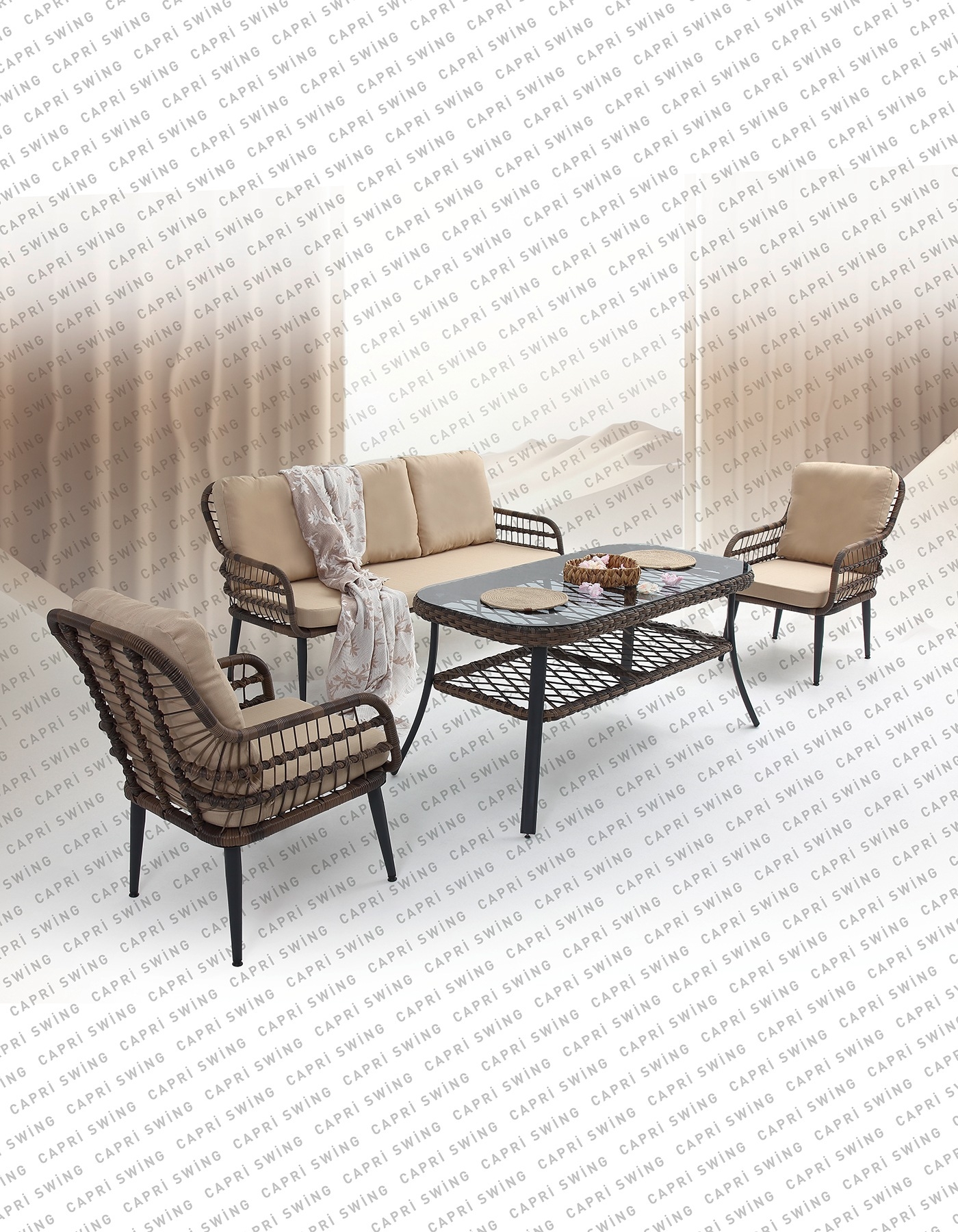 Capri Swing Pisa Üçlü Rattan Bahçe Balkon Oturma Grubu Capri Swing Pisa Üçlü Rattan Bahçe Balkon Oturma Grubu