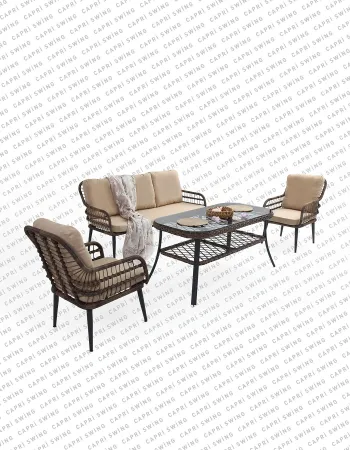 Capri Swing Pisa Üçlü Rattan Bahçe Balkon Oturma Grubu